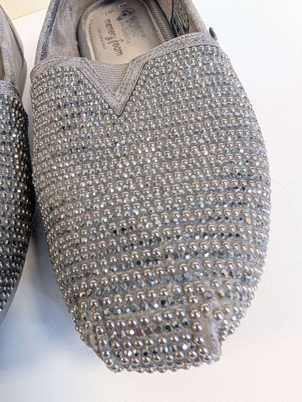 BOBS Skechers Rhinestone Slip On Flats Shoes Pewter Sparkle Memory Foam Comfy 7 - Picture 7 of 14